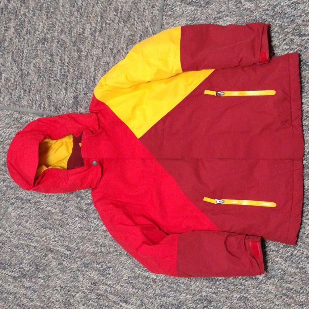 Lands End Kid's Medium 10-12 Winter Ski Coat Jacket "Grow a Longs" Red Yellow - Picture 2 of 9